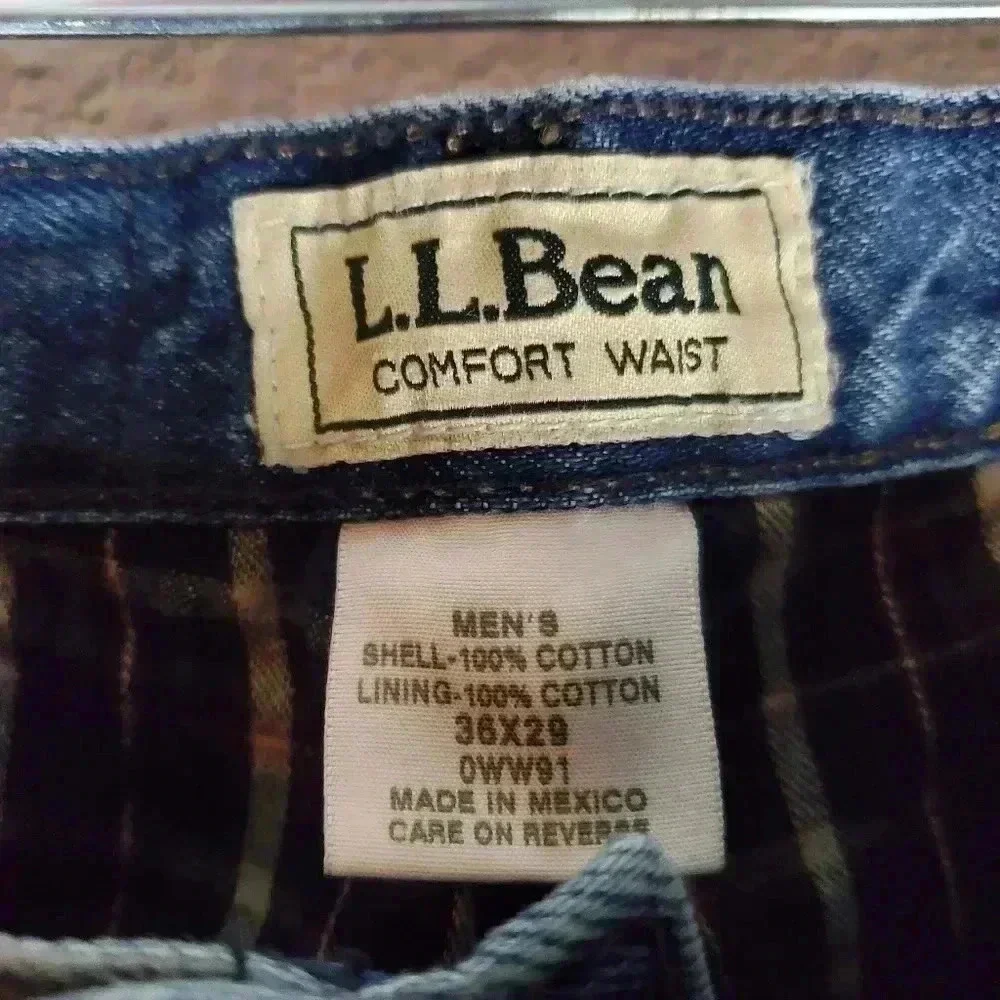 LL Bean Comfort Waist Flannel Blue Jeans Sz 36x29